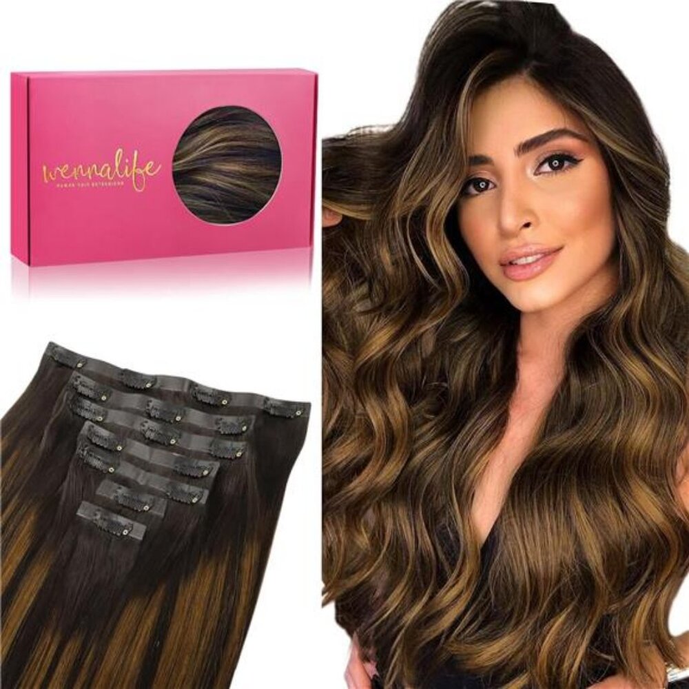 Seamless Clip In Hair Extensions, 22 Inch 150g 7pcs Balayage